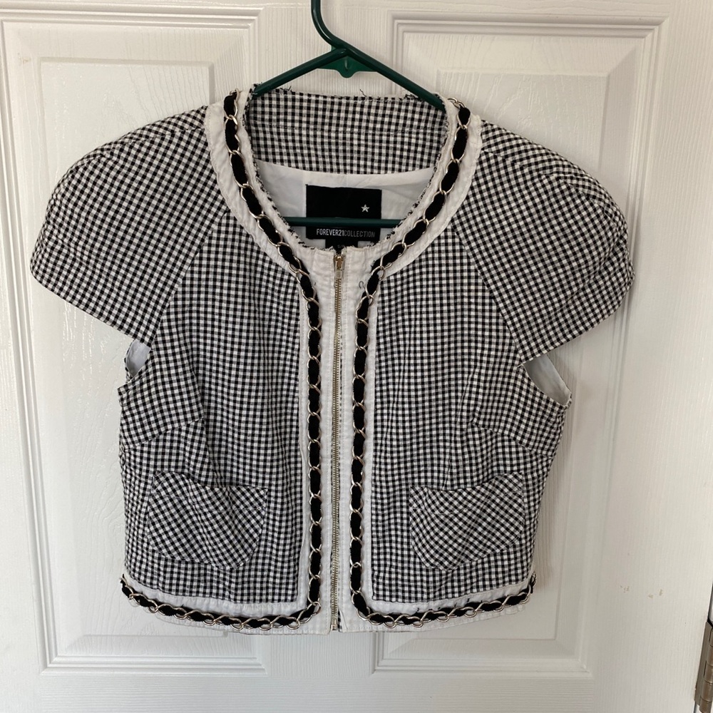 Forever 21 Collection Black White Gingham Cropped Jacket